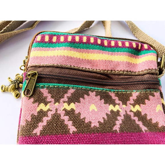 Mini Canvas Crossbody Bag w/ Boho / Tribal Pattern - Super Cute and Practical! - Picture 7 of 7